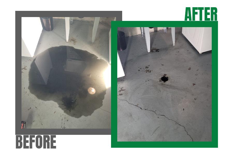 before and after clogged floor drain