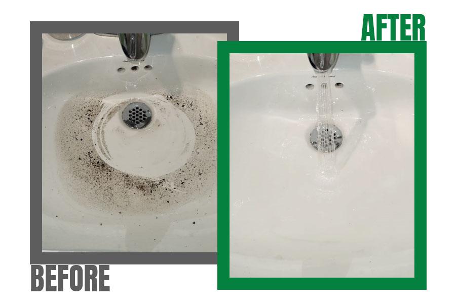 before and after clogged sink repair